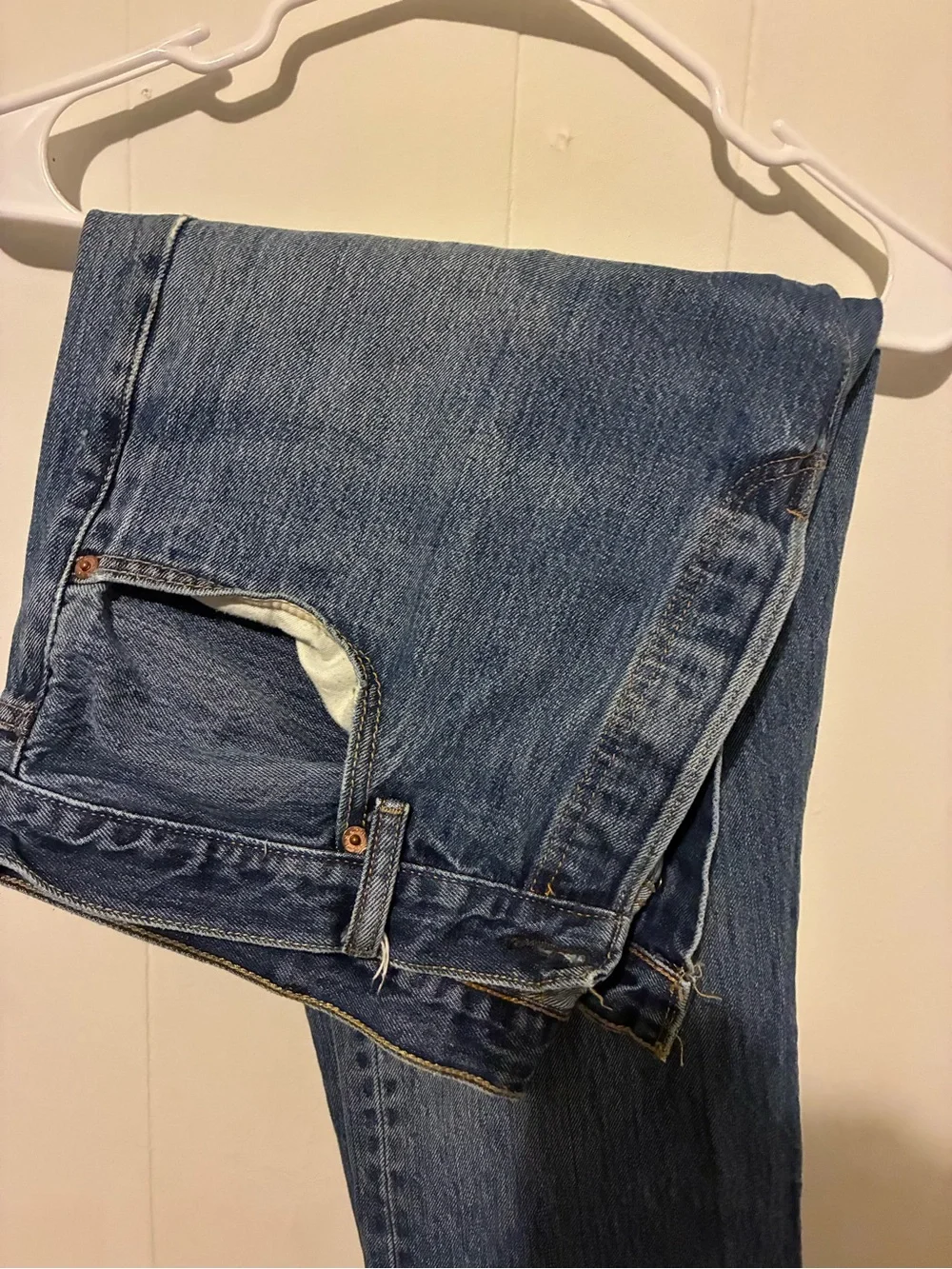 Levi's blue denim jeans with tan leather patch